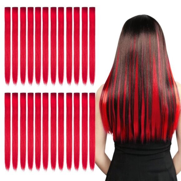 New 24PCS 20 Inch Red Colored Hair Accessories Clip-in Hair Extensions for Girls